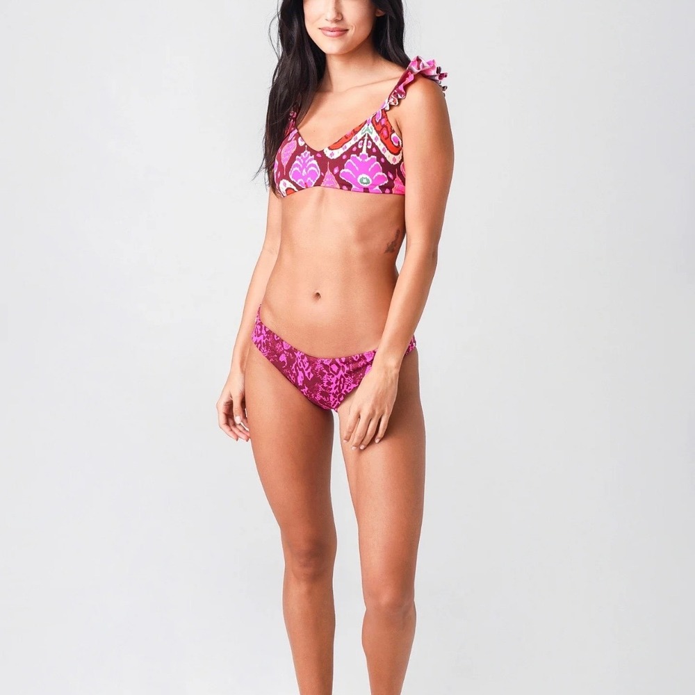 Maaji Love Portion Bikini Set Magenta Animal Print Ruffle Strap Size M